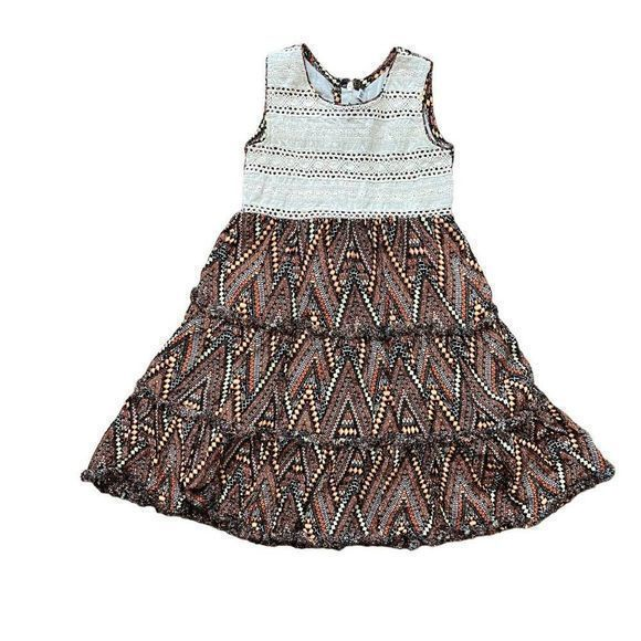 Genuine Other - Vintage Genuine Girl's Brown Aztec Crochet Design 3 Tier Dress‎ Size 5 (24")